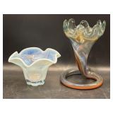Art glass opalescent ruffled vase &