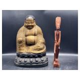 ABCO budda and hand-carved wooden tribal figure