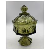 Coin and dot green candy dish 9 1/2 inches tall 5