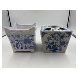 Do blue and white flowered pots.