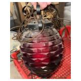 Swag lamp w/ pineapple-shaped red glass globe &