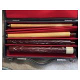 5-piece carved wood pool cue In case, 1970s