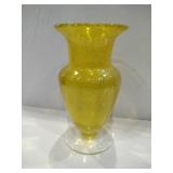 Yellow hand blown bubble Glass vase 8 "
