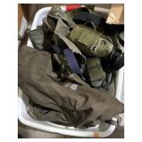 Military gear, flashlight, packs, straps,