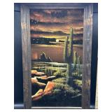 Mexican painting on black velvet in carved frame
