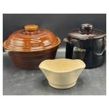 Monmouth and unmarked stoneware lidded pots and
