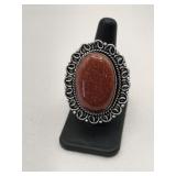 Sunstone ring German silver size 8