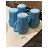Anchor Hocking Fire-King mugs, blue soda shape