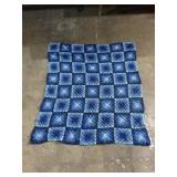 Handmade blue granny square afghan blanket, 55 x