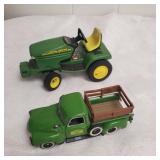 John deere die cast toy truck and tractor.