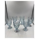 Six light blue Fostoria goblets 6 1/2 inches tall