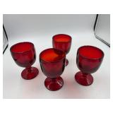 Four vintage Hoffman red glass goblets 5 inches