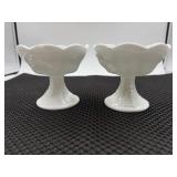 Grapevine milk glass footed candlesticks 4 inches