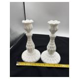 Fenton thumbprint 9 inch white candlesticks