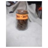 A Small Jar Full of Wheat Pennies Over 200 +