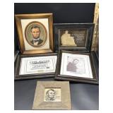 Abraham Lincoln framed historical memorabilia