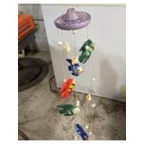 Wind chime ceramic fish with seashells, w/purple