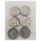 6 Mercury dimes mixed years