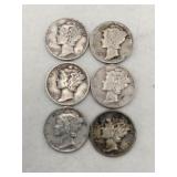 6 Mercury dimes mixed years