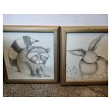 Raccoon and rabbit  by Regina Nowel gold frame