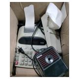 Adding machine, paper, electric sharpener