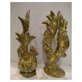 Yellowish green ceramic glazed roosters 12"