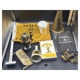 Purdue vintage flag, bell, loud horn, lanyard,