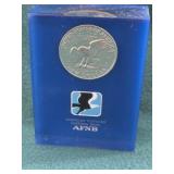 Dollar Coin In Lucite AFNB Bank Paperweight