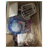 Variety of metal and other baskets and table