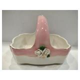 Pink and white porcelain basket