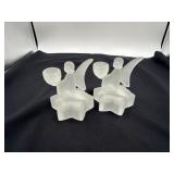 Pair frosted glass angel candlestick holders 4