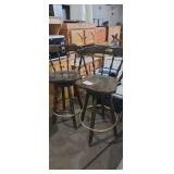 2 wooden round back bar stools