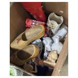 Wooden shoes, variety of ceramic and wood decor