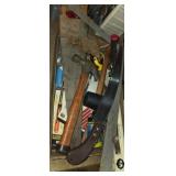 Limb saw, level. Hammer, square, abd other hand