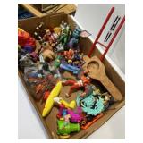 Small toys and figurines and classic wooden toys,