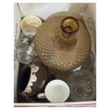 Pressed diamond point amber glass decanter,