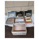 Group of seven cigar boxes, assorted brands.