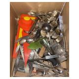 Kitchen tools, silver plate, flatware, etc.
