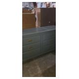 Blue painted wooden 6 drawer dresser 56x17x33