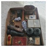 Flat of vintage trinkets.