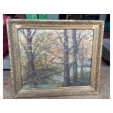 Oil still life art on canvas in ornate frame, 25"