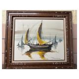 Oil on Canvas Sailboats unable to decipher