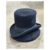 Black wool felt top hat with pillow stand