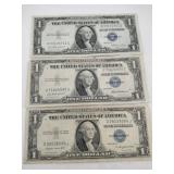 3 1935 Blue seal silver certificates 1$