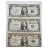 3 1935 Blue seal silver certificates 1$