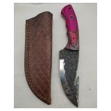 Handmade Damascus-style knife w/ gut hook  4 "