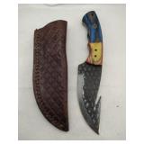 Handmade Damascus-style  knife w/ gut hook  4 "