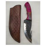 Handmade Damascus-style knife w/ gut hook  4 "