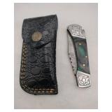 Handmade green/brown handle pocket knife with