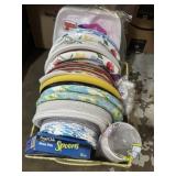 Variety of paper plates, cups, spoons, etc.